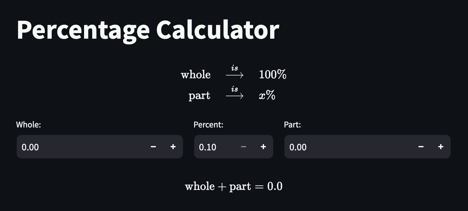 Percentage calculator on Streamlit